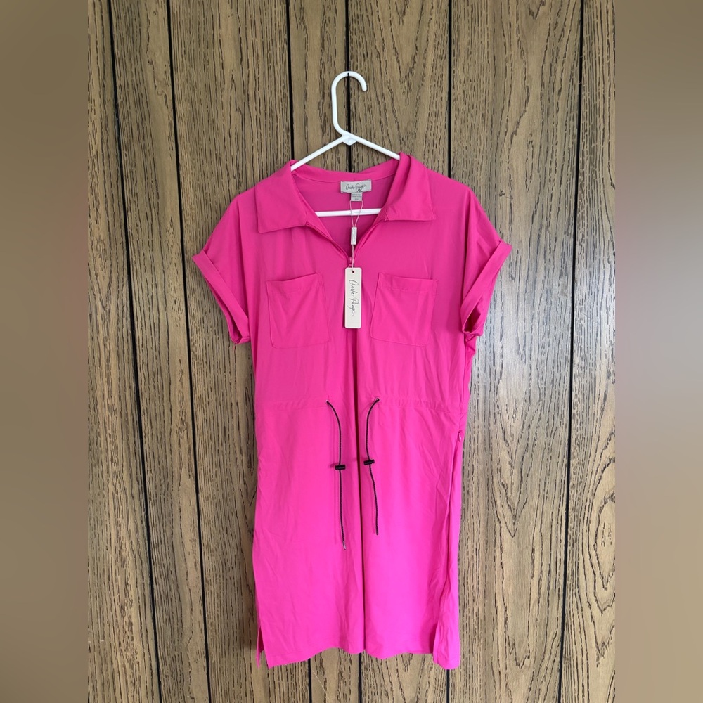 Charlie Paige Hot Pink Half-Zip Swim Coverup Dress - Picture 5 of 9
